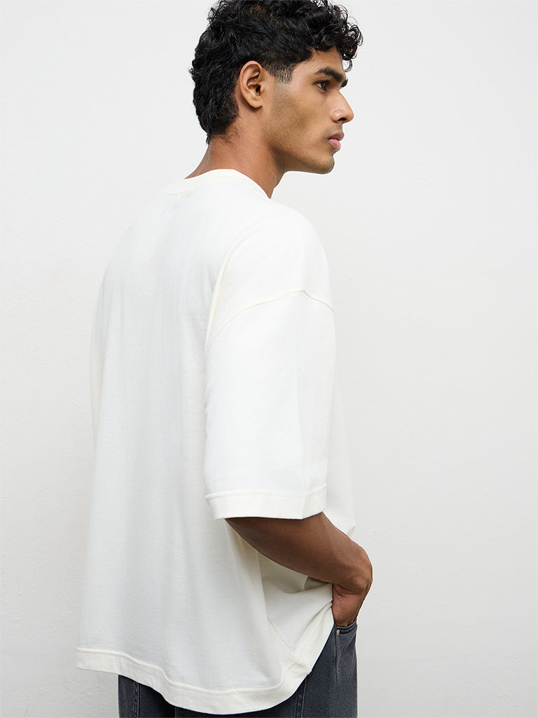 Nuon Off-White Text Embroidered Oversized Cotton T-Shirt