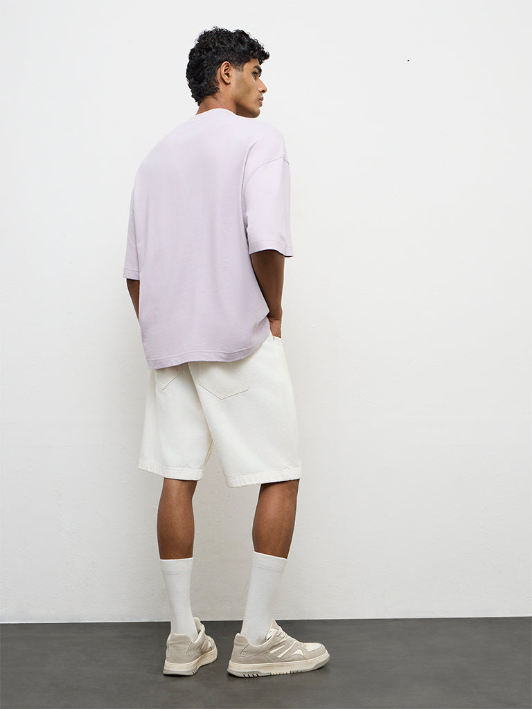 Nuon Lilac Text Embroidered Oversized Cotton T-Shirt