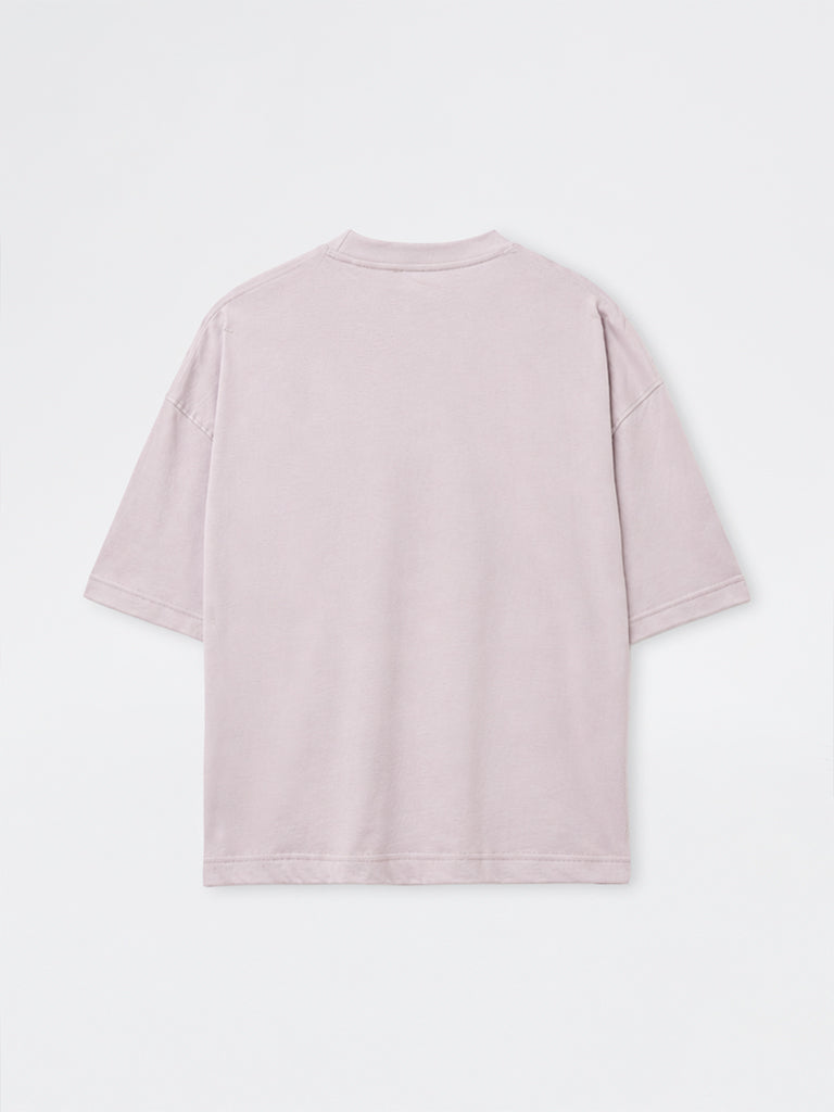Nuon Lilac Text Embroidered Oversized Cotton T-Shirt