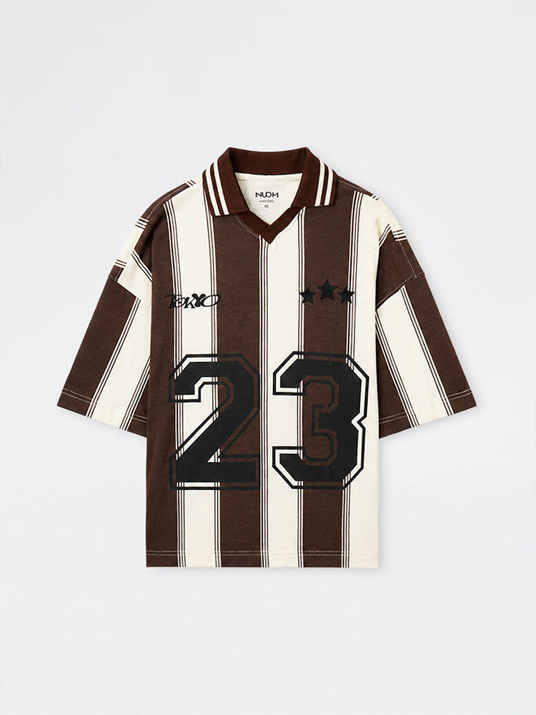 Nuon Brown Printed Relaxed-Fit Cotton T-Shirt