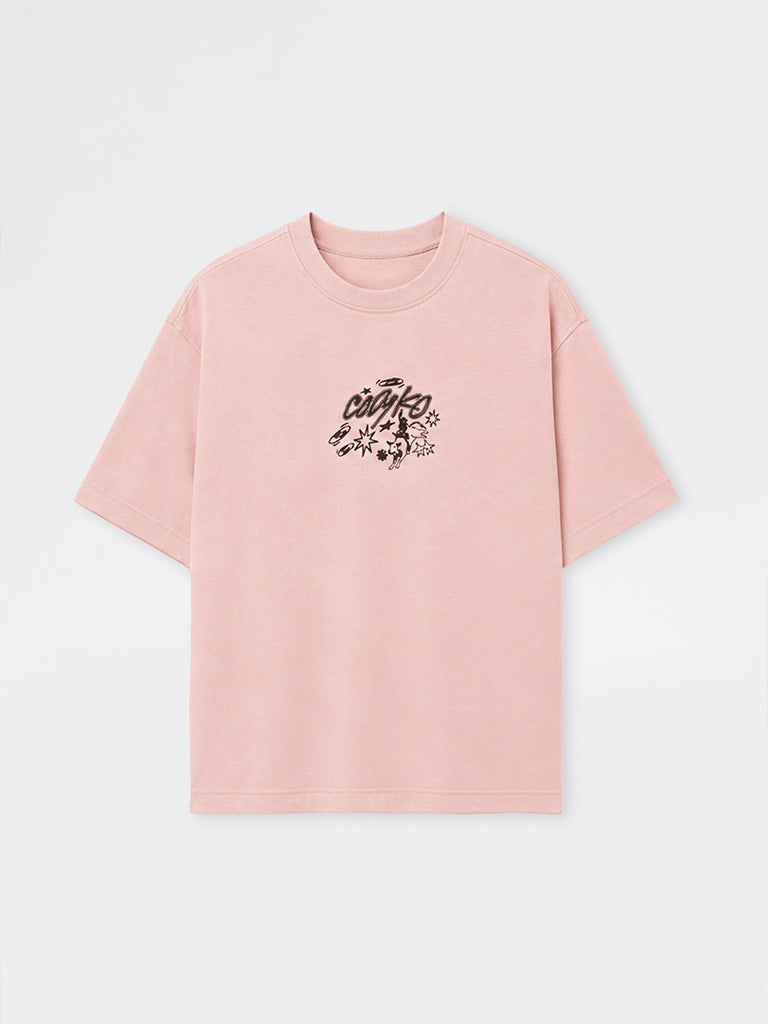 Nuon Pink Printed Relaxed-Fit Cotton-Blend T-Shirt