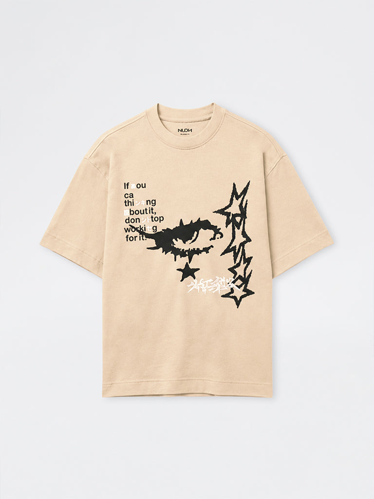 Nuon Taupe Graphic Printed Relaxed-Fit Cotton T-Shirt