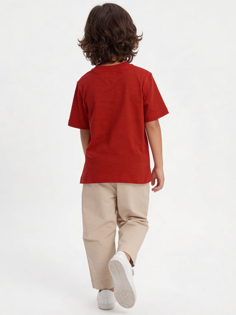 HOP Kids Boys Red Graphic Design Cotton T-Shirt