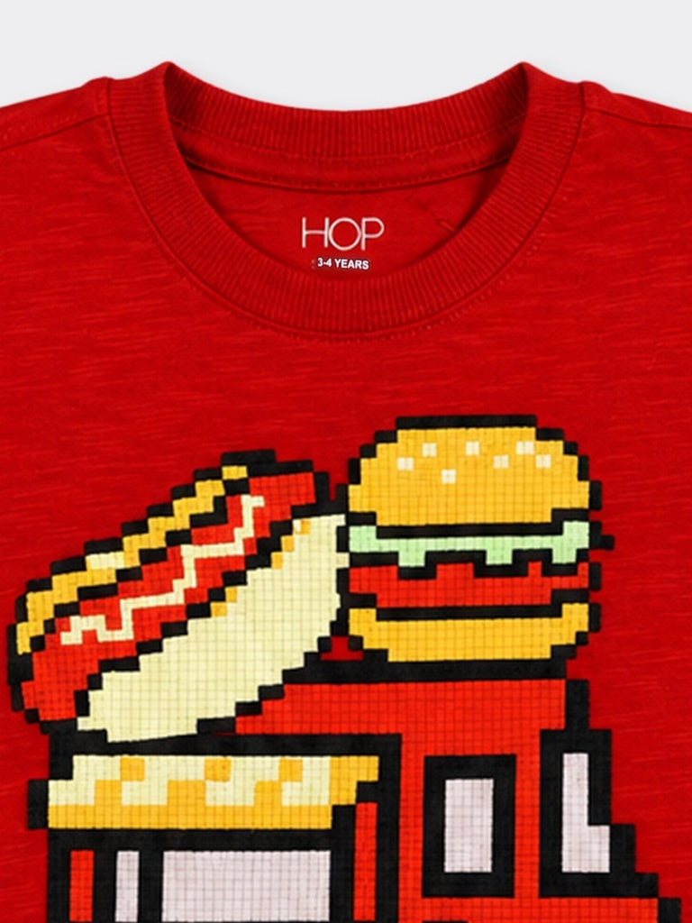 HOP Kids Boys Red Graphic Design Cotton T-Shirt