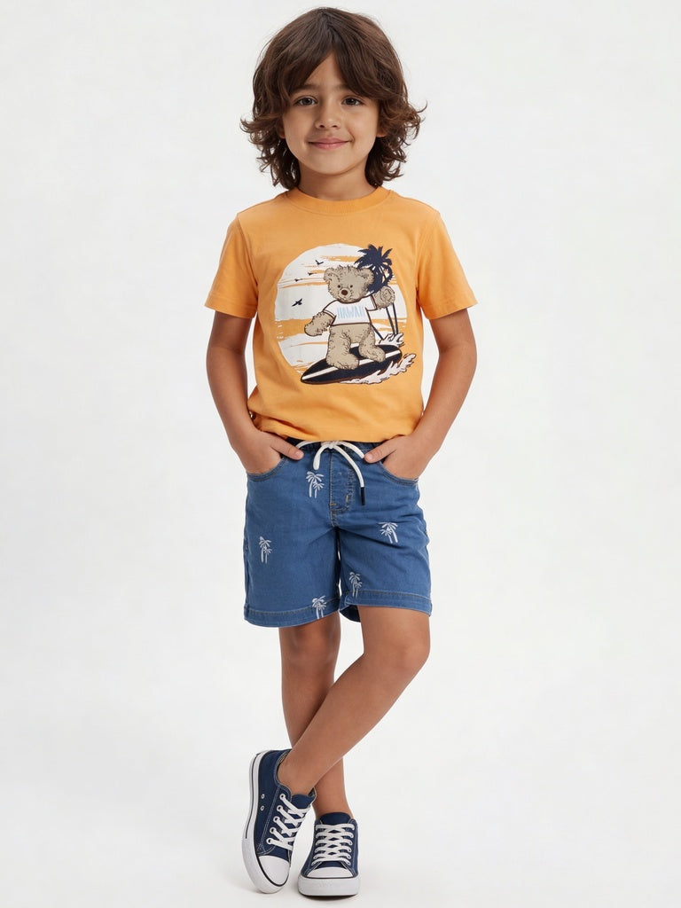 HOP Kids Boys Orange Papaya Graphic Printed Cotton T-Shirt