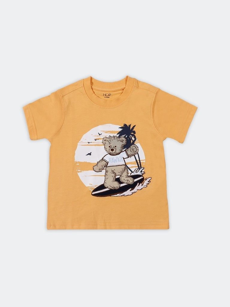 HOP Kids Boys Orange Papaya Graphic Printed Cotton T-Shirt