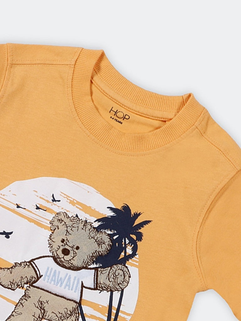 HOP Kids Boys Orange Papaya Graphic Printed Cotton T-Shirt
