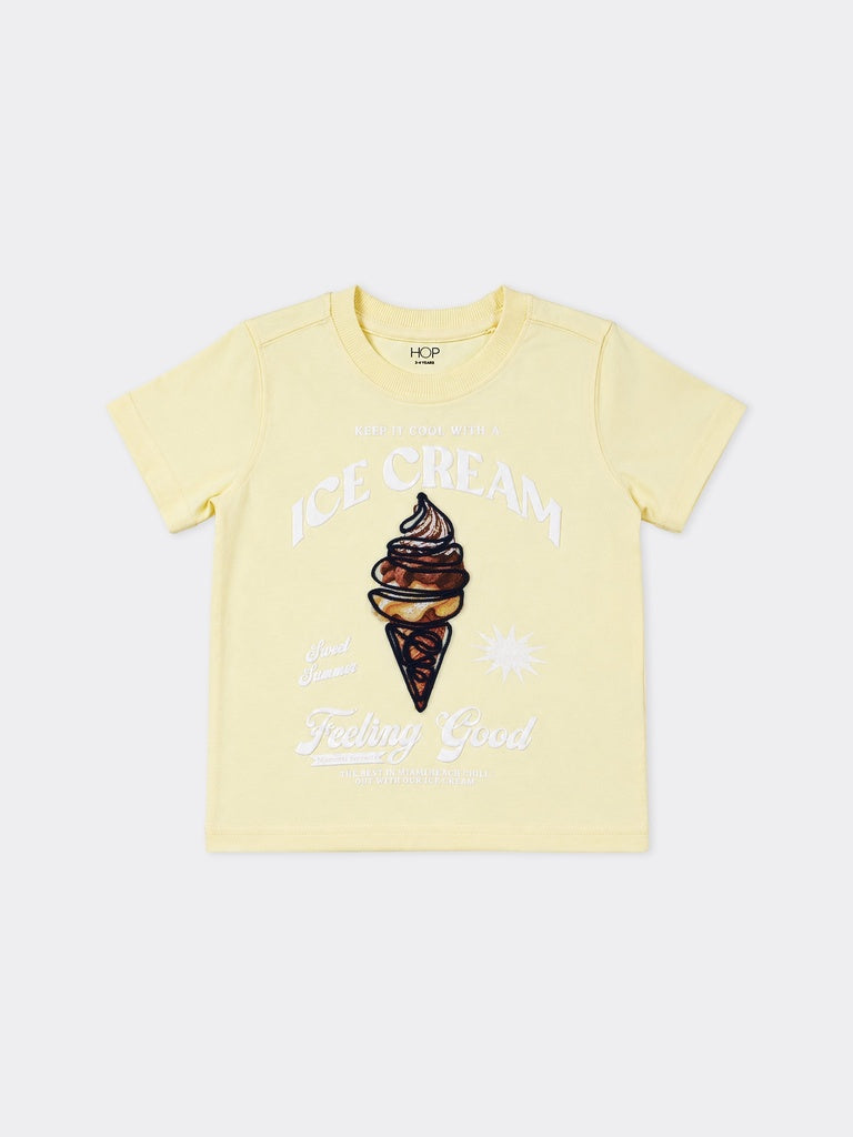 HOP Kids Boys Yellow Printed Cotton T-Shirt