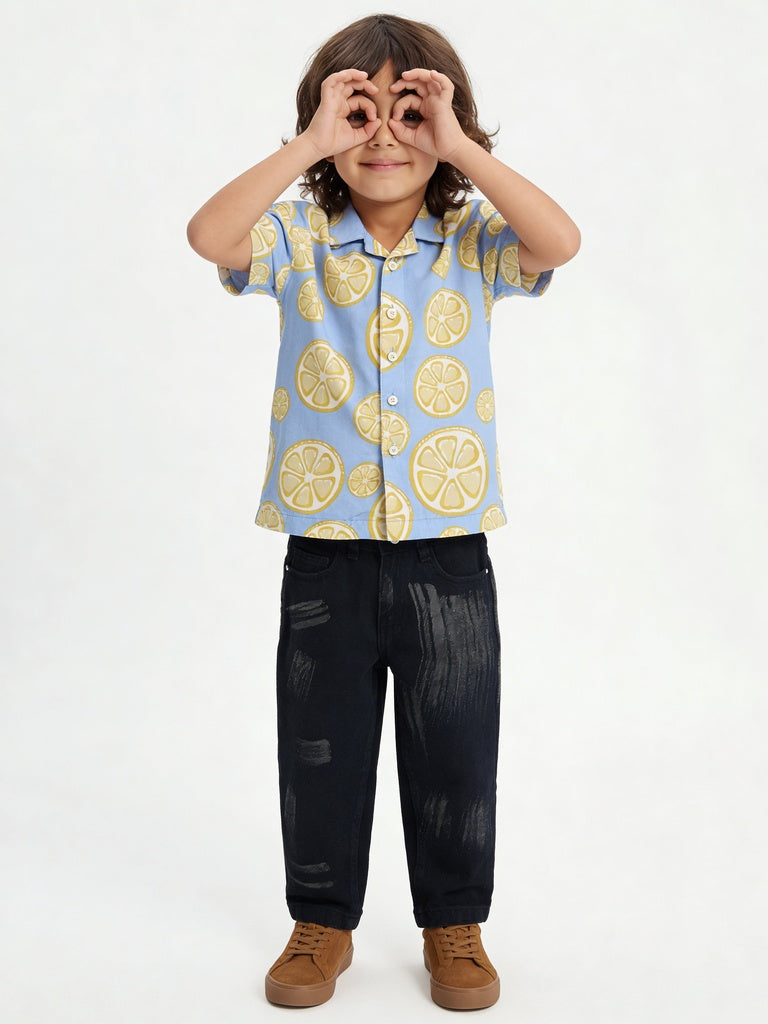 HOP Kids Boys Blue Abstract Printed Shirt