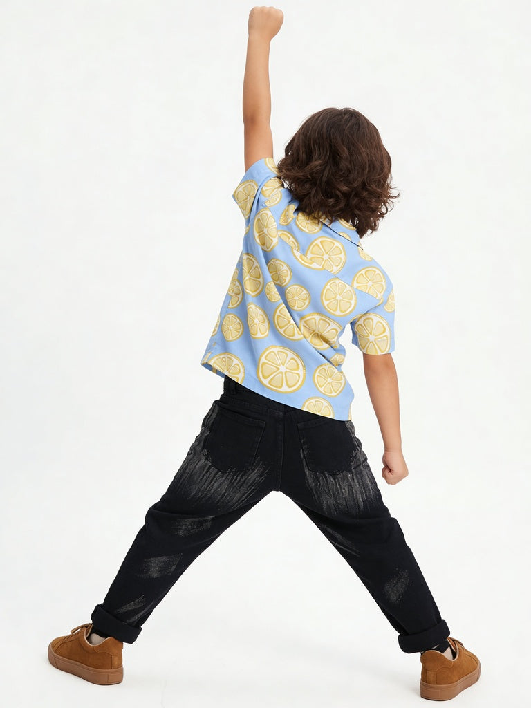 HOP Kids Boys Blue Abstract Printed Shirt
