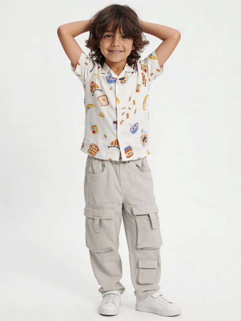 HOP Kids Boys Off-White Printed Shirt