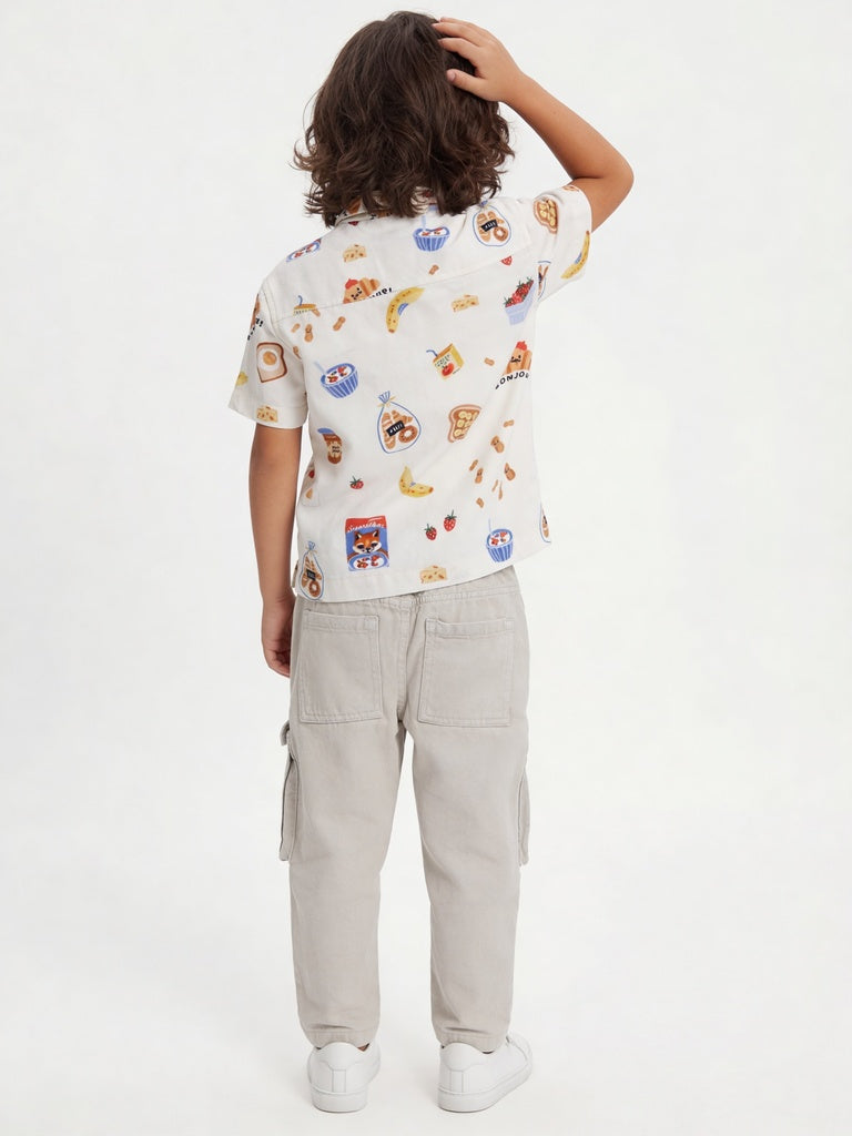 HOP Kids Boys Off-White Printed Shirt