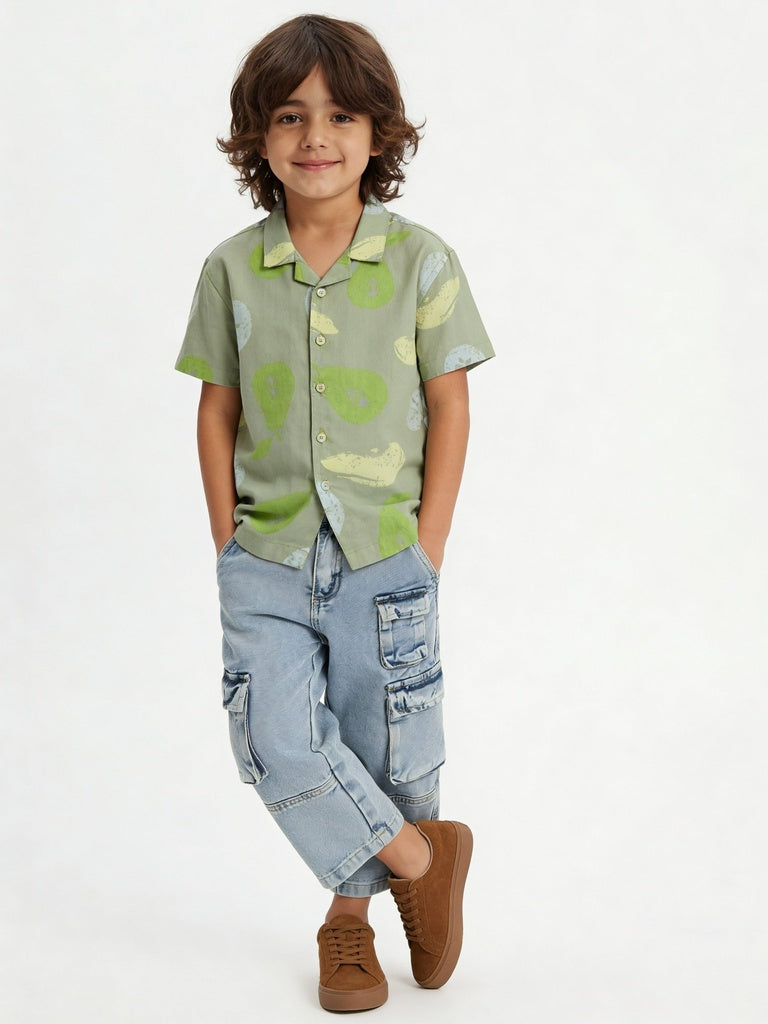 HOP Kids Boys Sage Printed Viscose Shirt