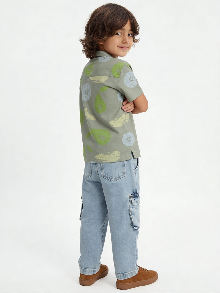 HOP Kids Boys Sage Printed Viscose Shirt