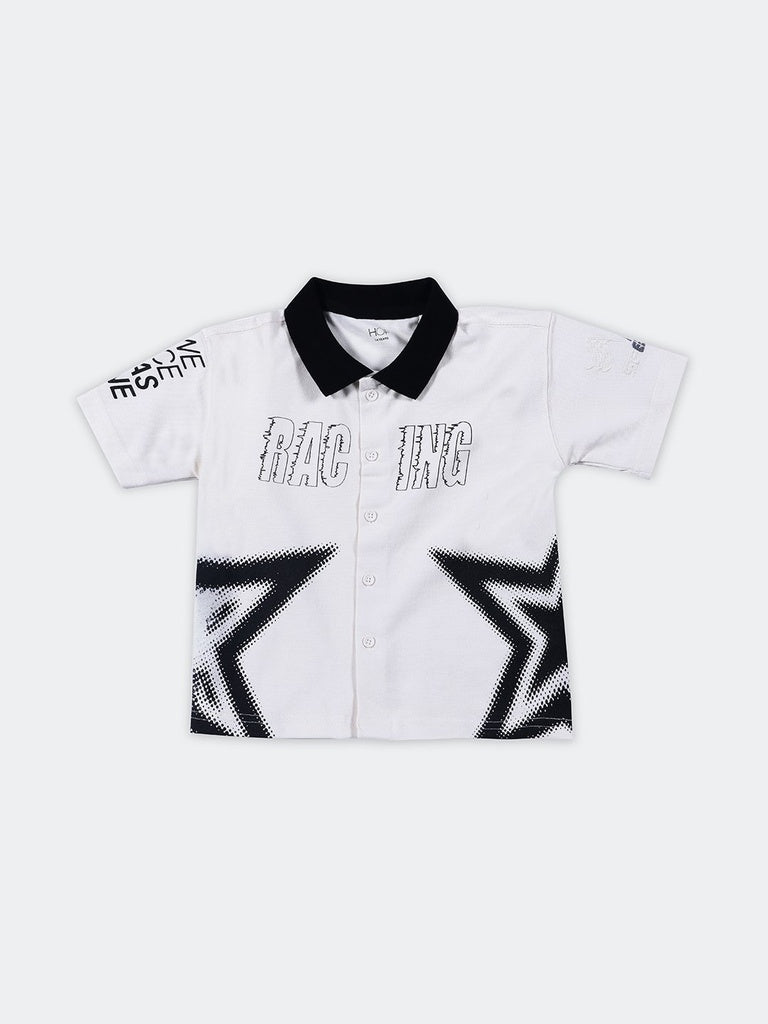 HOP Kids Boys Off-White Star Printed Cotton Shirt
