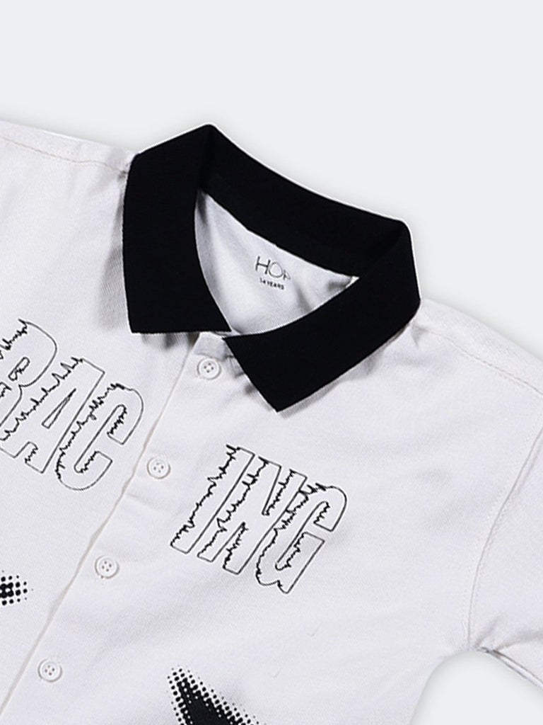 HOP Kids Boys Off-White Star Printed Cotton Shirt