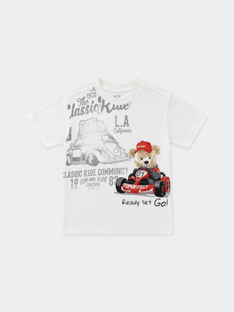 HOP Kids Boys Off-White Bear Racing Graphic Cotton T-Shirt
