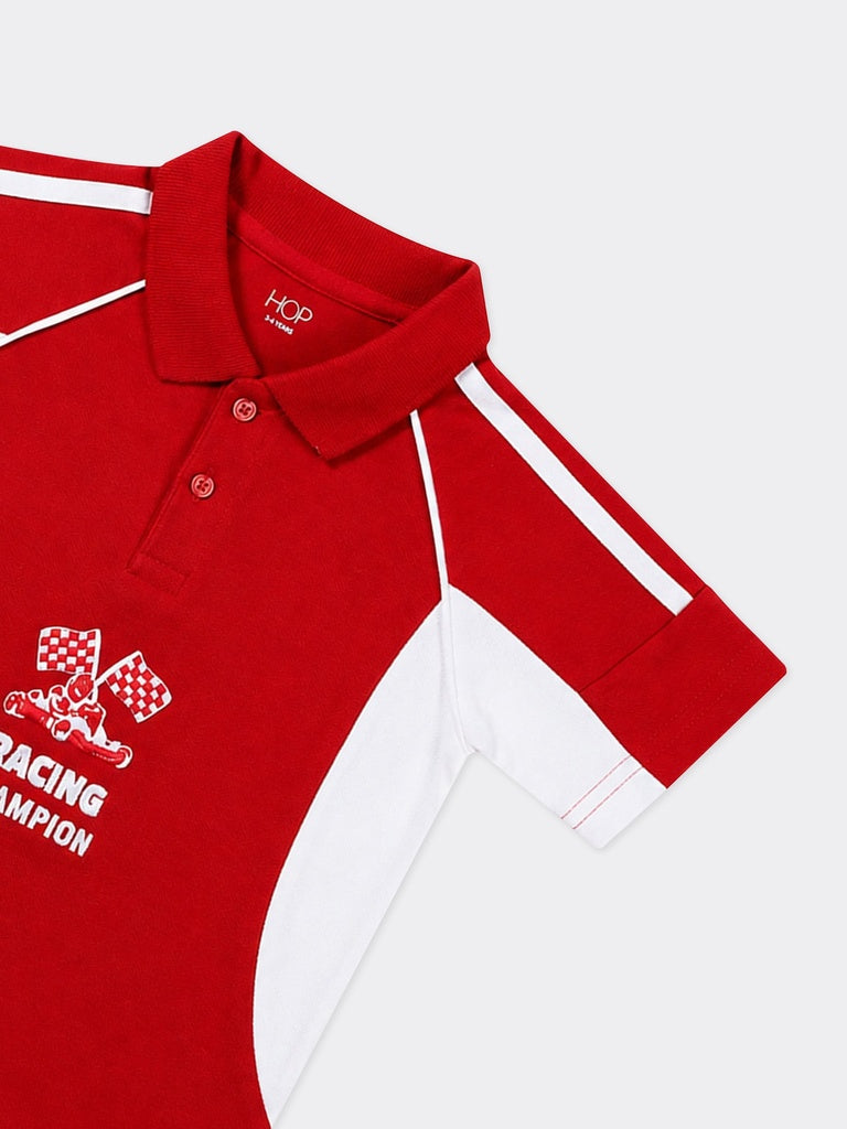 HOP Kids Boys Red Racing Graphic Cotton Polo T-Shirt