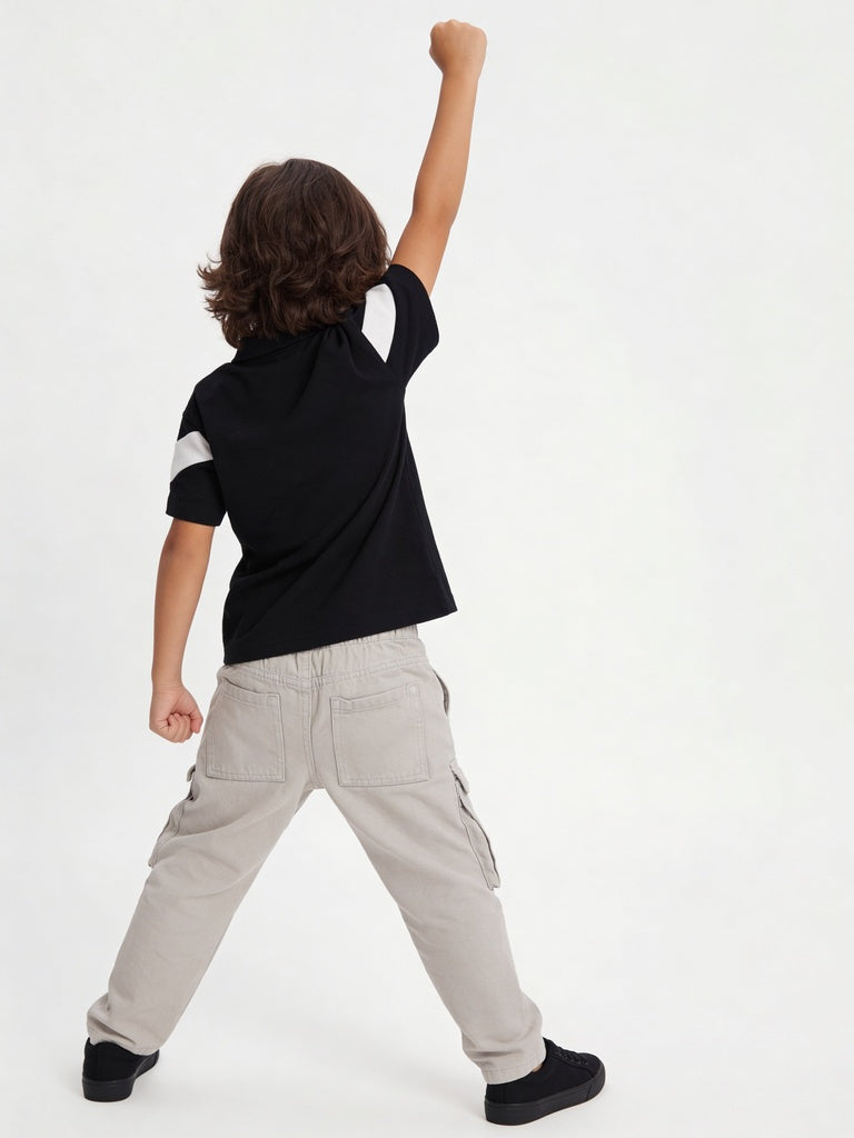 HOP Kids Boys Black Graphic Printed Cotton Polo T-Shirt