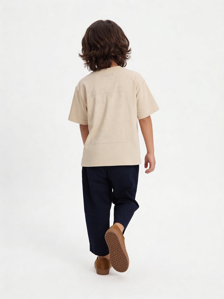 HOP Kids Boys Beige Printed Cotton T-Shirt
