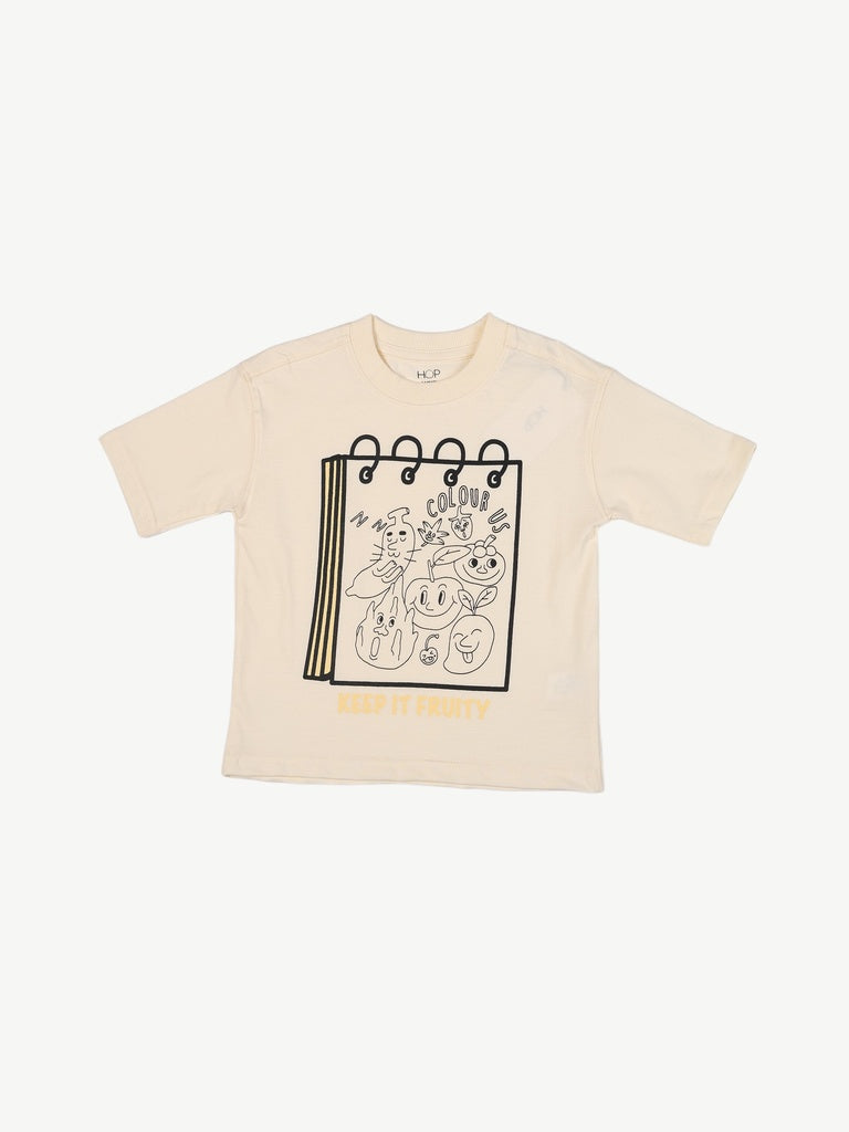 HOP Kids Boys Beige Printed Cotton T-Shirt