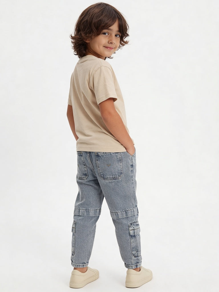 HOP Kids Boys Beige Fruit Patch Cotton T-Shirt