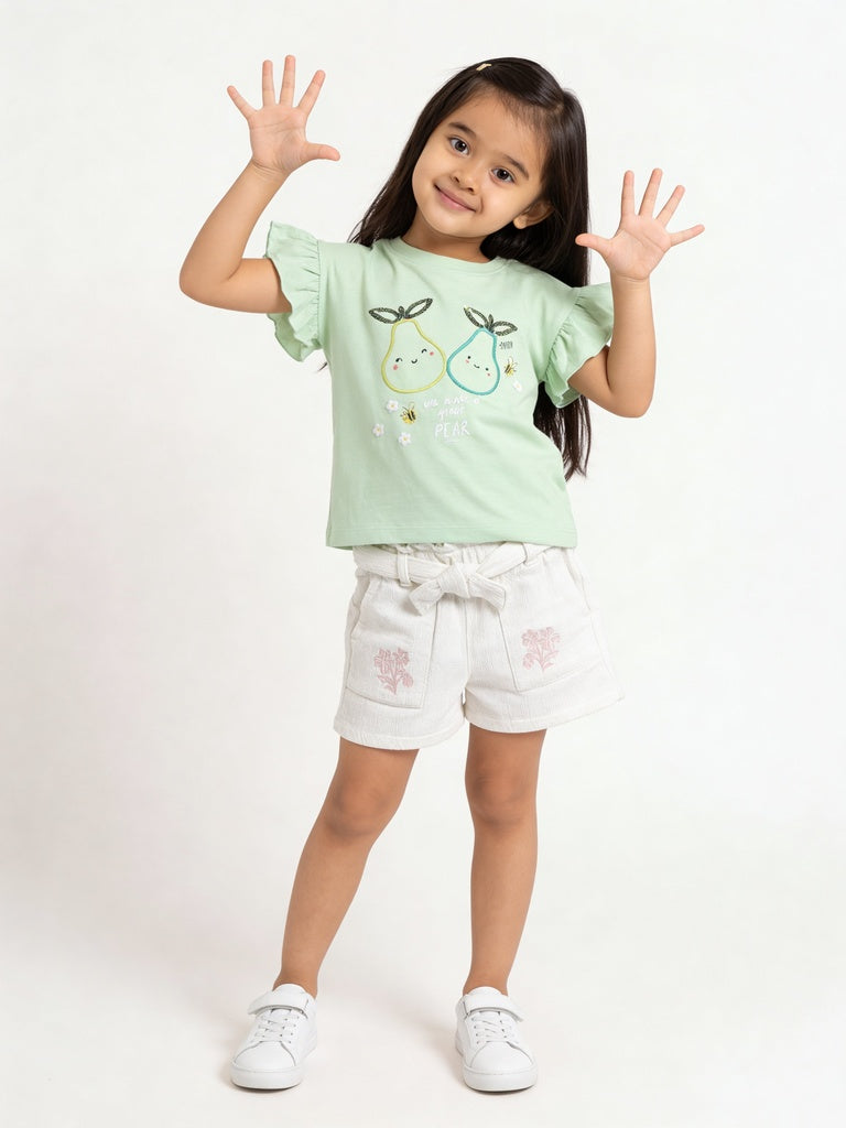 HOP Kids Girls Lime Green Pear Graphic Cotton Top