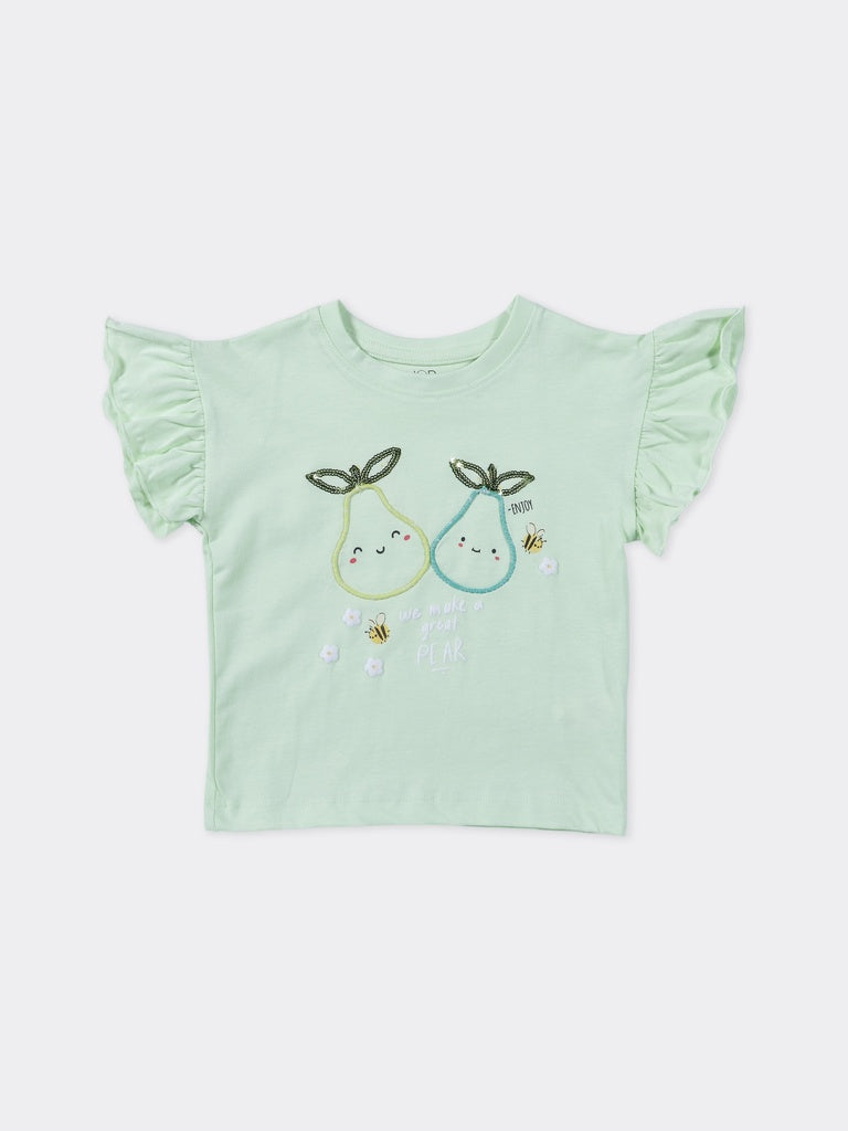 HOP Kids Girls Lime Green Pear Graphic Cotton Top