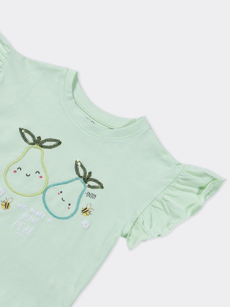 HOP Kids Girls Lime Green Pear Graphic Cotton Top