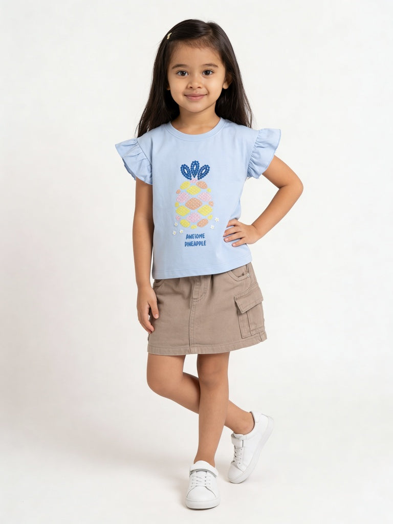 HOP Kids Girls Powder Blue Pineapple Graphic Cotton Top