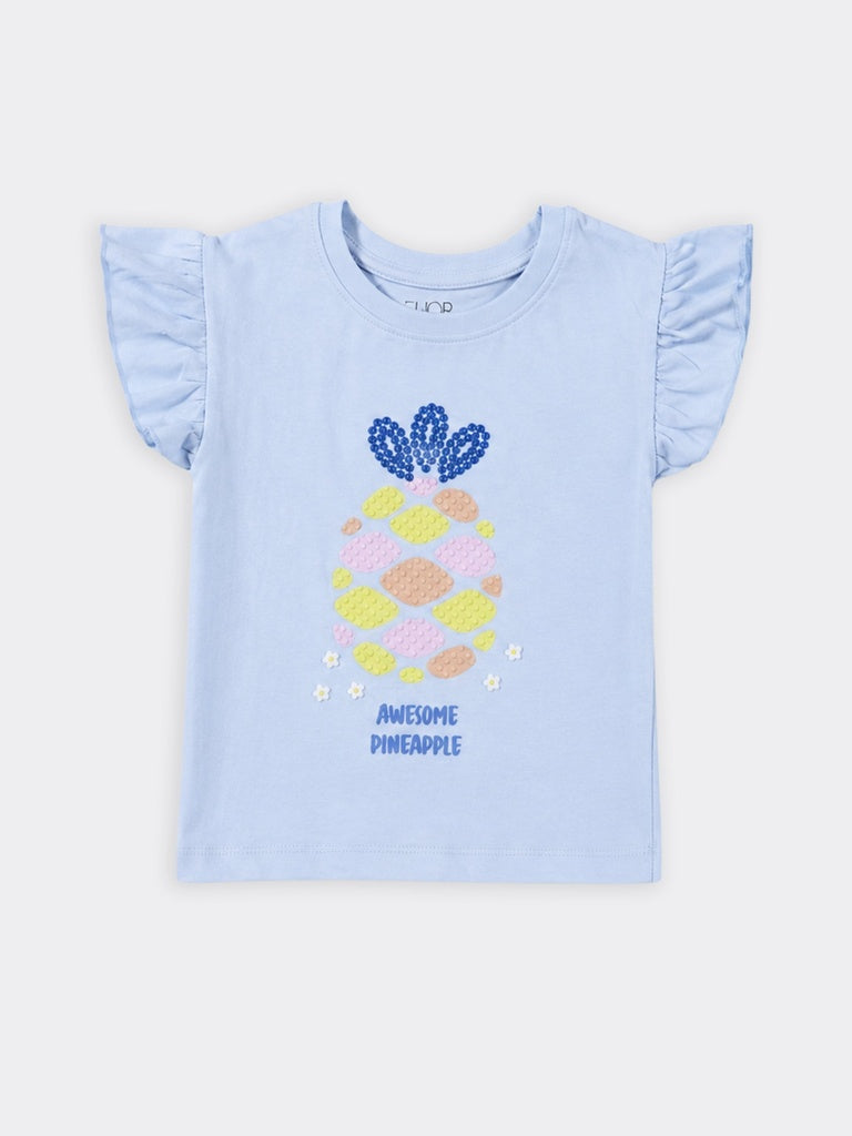 HOP Kids Girls Powder Blue Pineapple Graphic Cotton Top