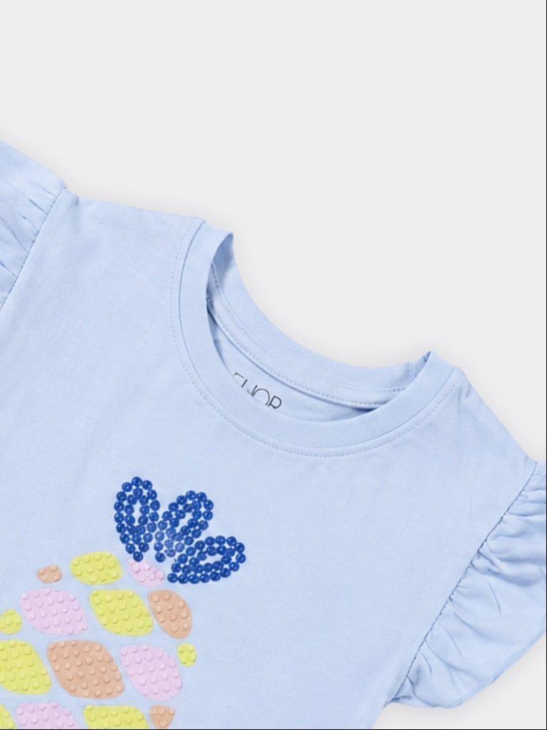 HOP Kids Girls Powder Blue Pineapple Graphic Cotton Top