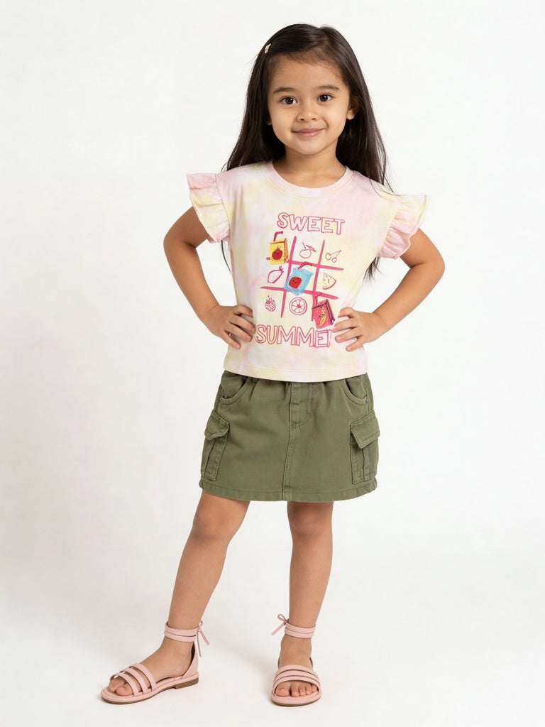 HOP Kids Girls Multicolour Tie-Dye Fruit Print Cotton Top