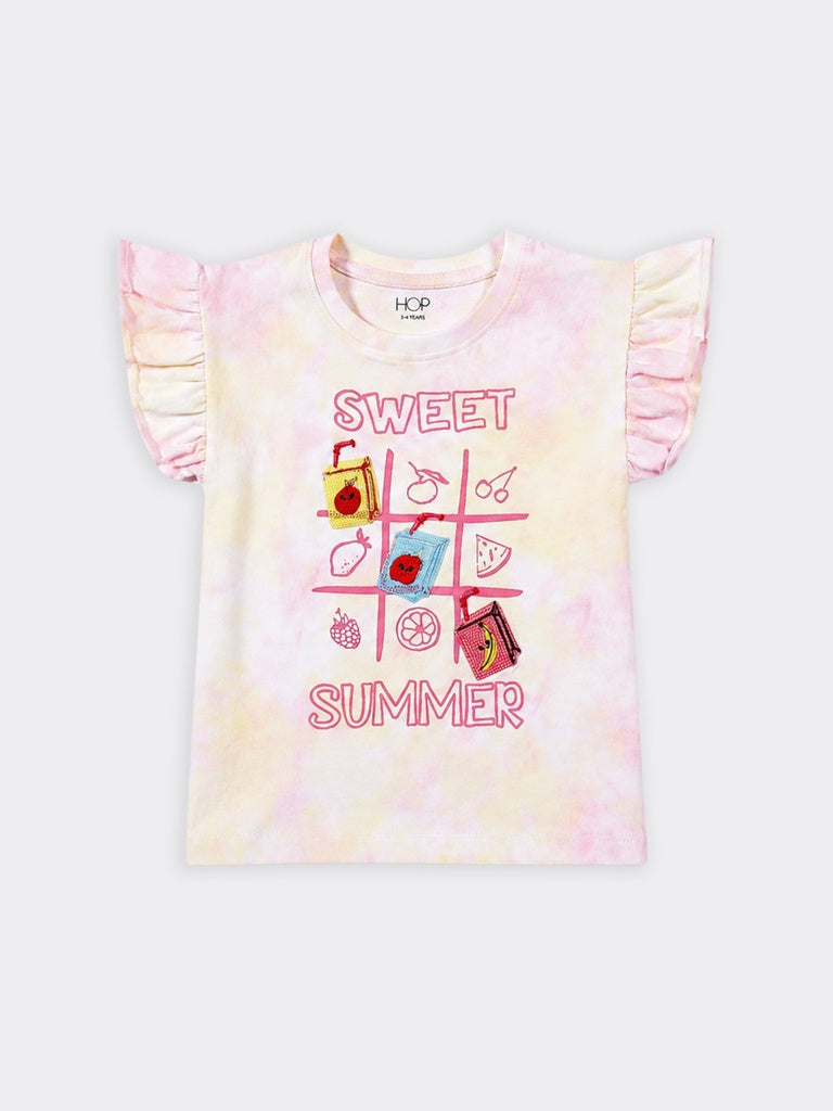 HOP Kids Girls Multicolour Tie-Dye Fruit Print Cotton Top