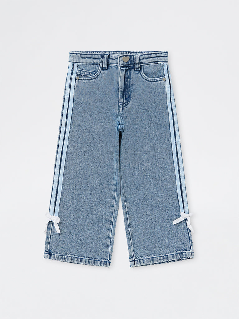 HOP Kids Girls Blue Striped High-Rise Jeans