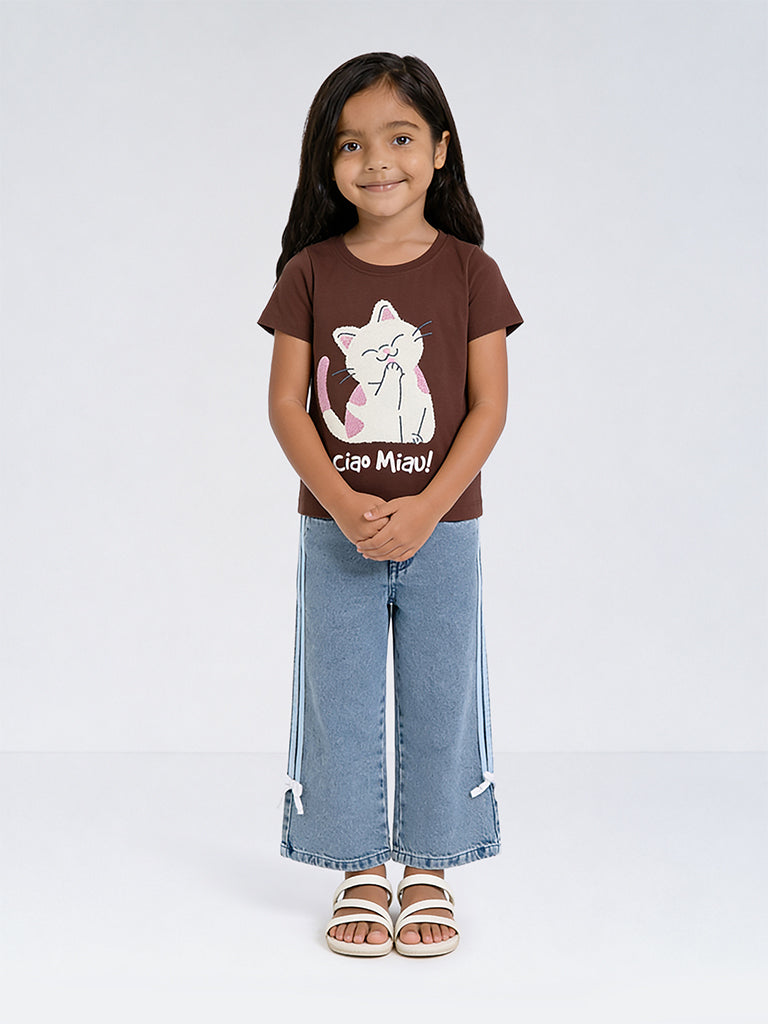 HOP Kids Girls Blue Striped High-Rise Jeans
