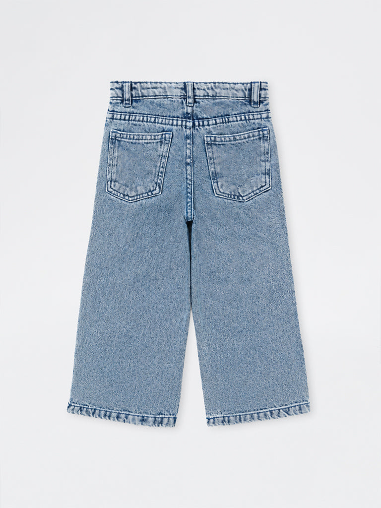 HOP Kids Girls Blue Striped High-Rise Jeans