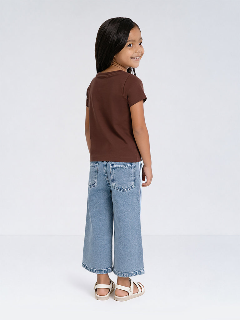 HOP Kids Girls Blue Striped High-Rise Jeans