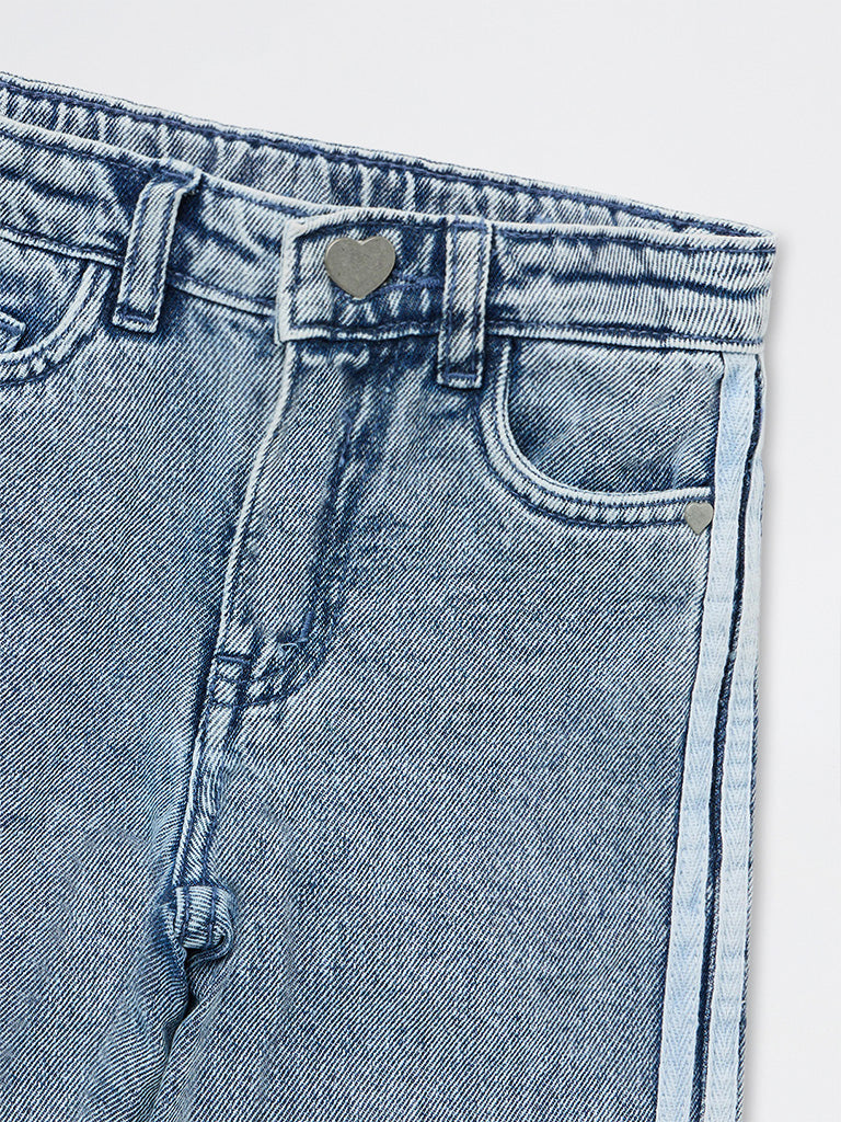HOP Kids Girls Blue Striped High-Rise Jeans