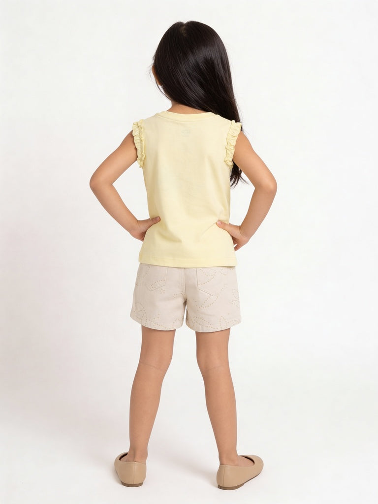 HOP Kids Girls Off-White Schiffli Pattern Denim Shorts