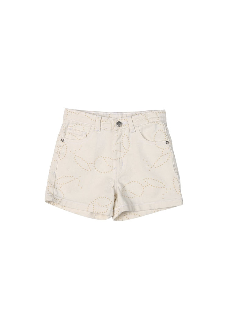 HOP Kids Girls Off-White Schiffli Pattern Denim Shorts