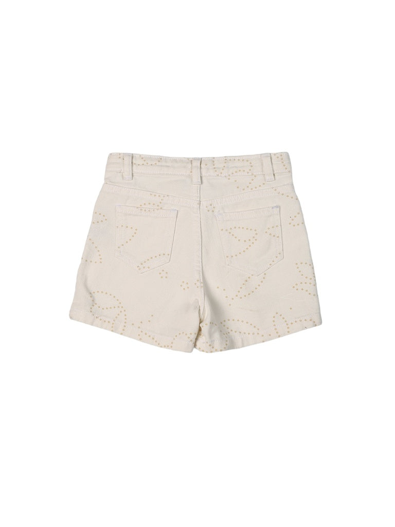 HOP Kids Girls Off-White Schiffli Pattern Denim Shorts
