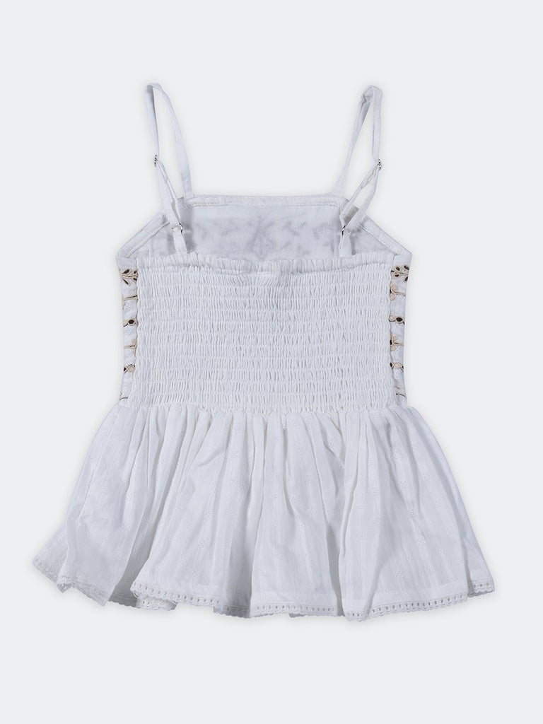 HOP Kids Girls Off-White Embroidered Floral Cotton Dress