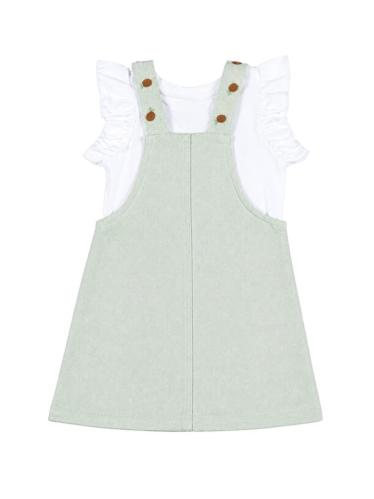 HOP Kids Girls Sage Solid Cotton T-Shirt with Pinafore Set