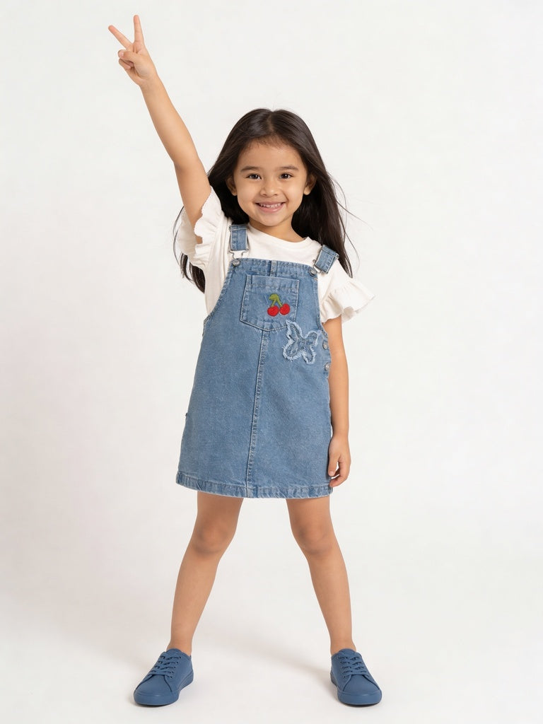 HOP Kids Girls Blue Denim Pinafore and T-Shirt Set