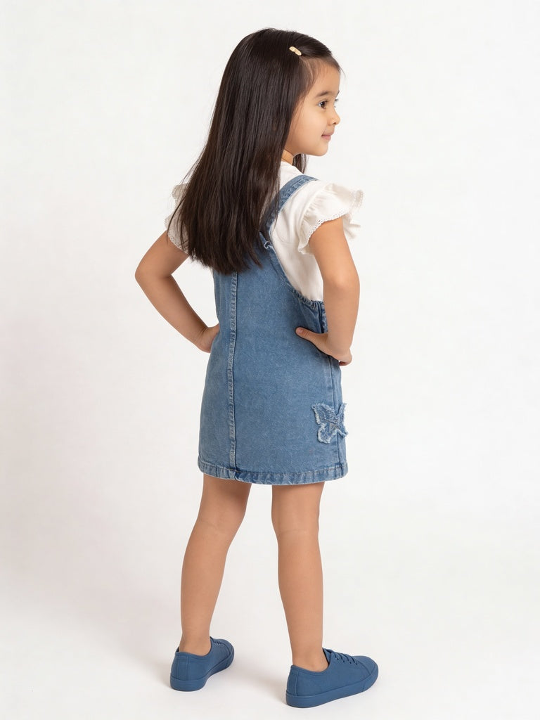 HOP Kids Girls Blue Denim Pinafore and T-Shirt Set
