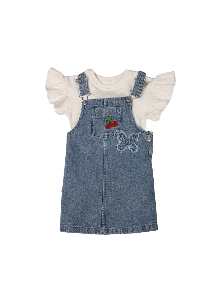 HOP Kids Girls Blue Denim Pinafore and T-Shirt Set