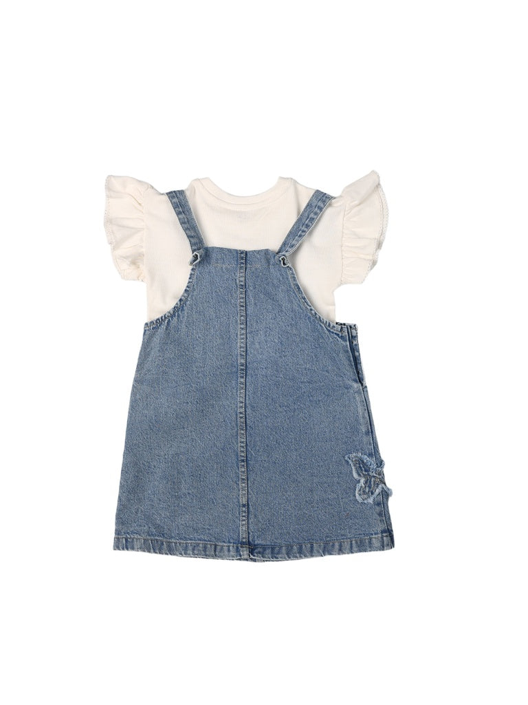 HOP Kids Girls Blue Denim Pinafore and T-Shirt Set