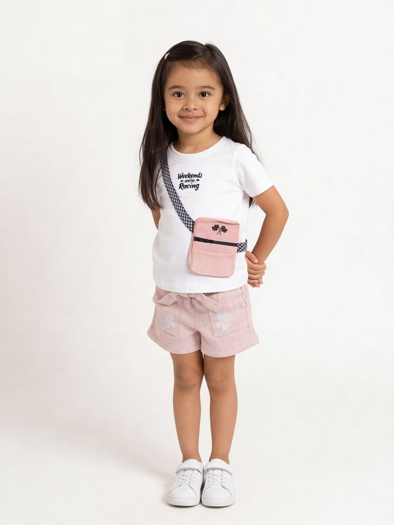 HOP Kids Girls Off-White Racing Theme Casual Cotton T-Shirt