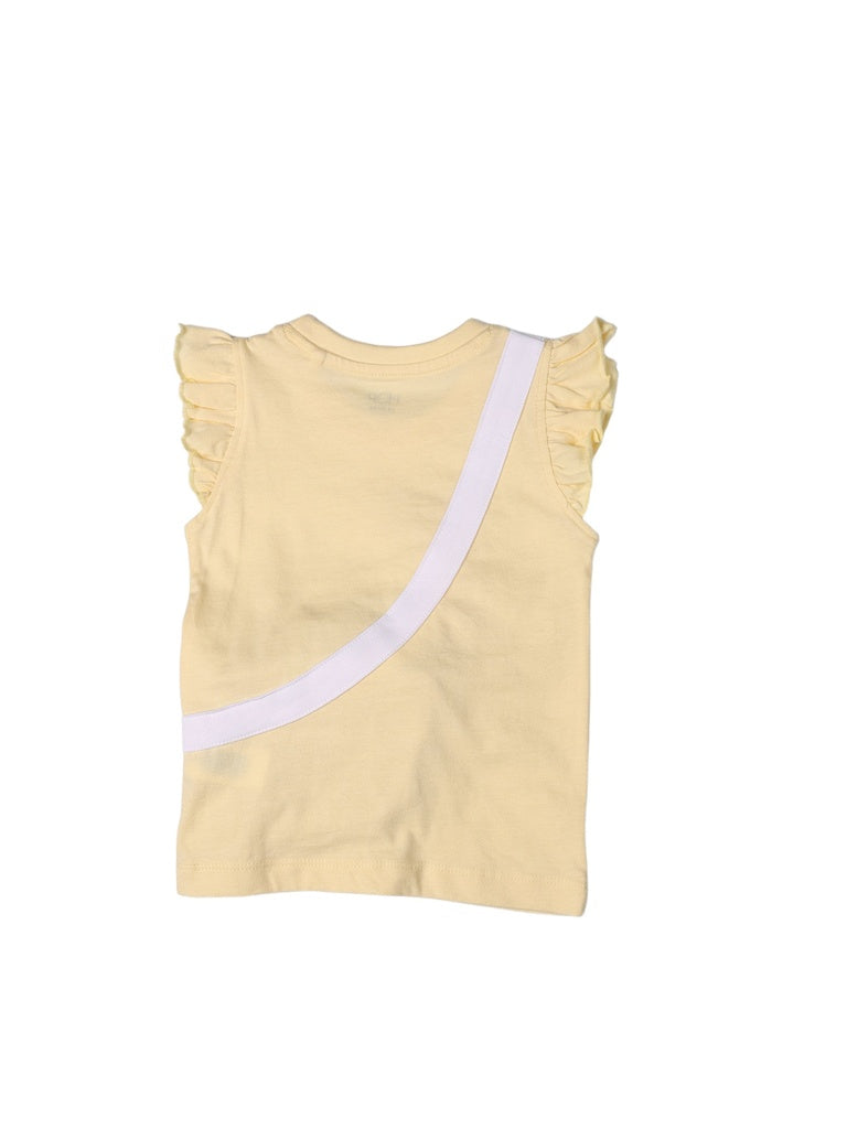 HOP Kids Girls Light Yellow Pouch Design Cotton Top